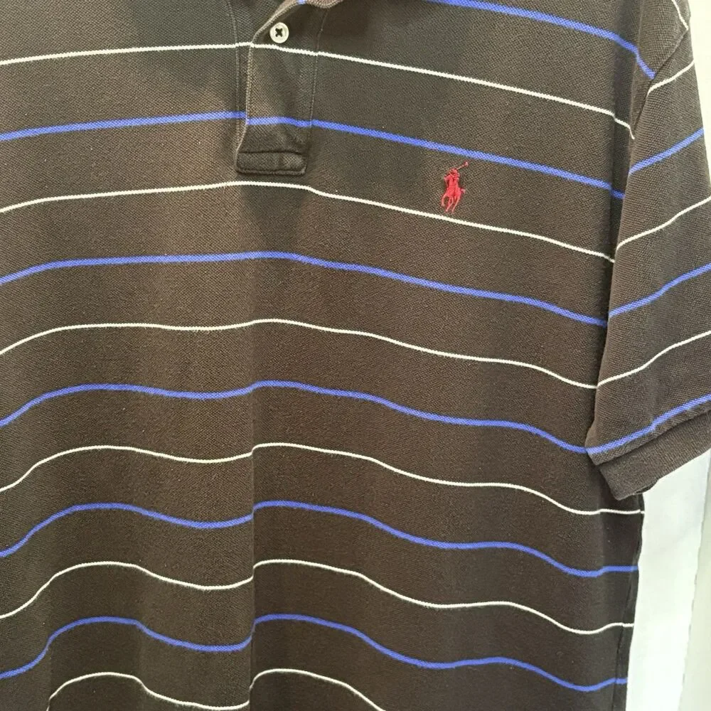 Ralph Lauren Polo Shirt Men’s XL Black And Blue Striped